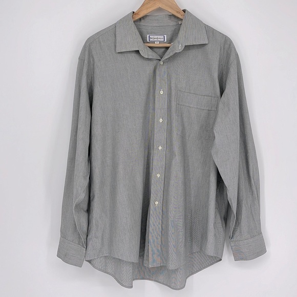 Yves Saint Laurent Long Sleeve Button Front Dress Shirt Gray 17.5 34-35 - Picture 2 of 9